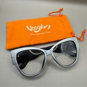 Vooglam Silver Gray Cat-Eye Glasses Frames, No prescription